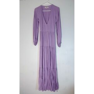 L Space for Anthropologie Lavender Long Sleeve Tiered Maxi Dress with Slit